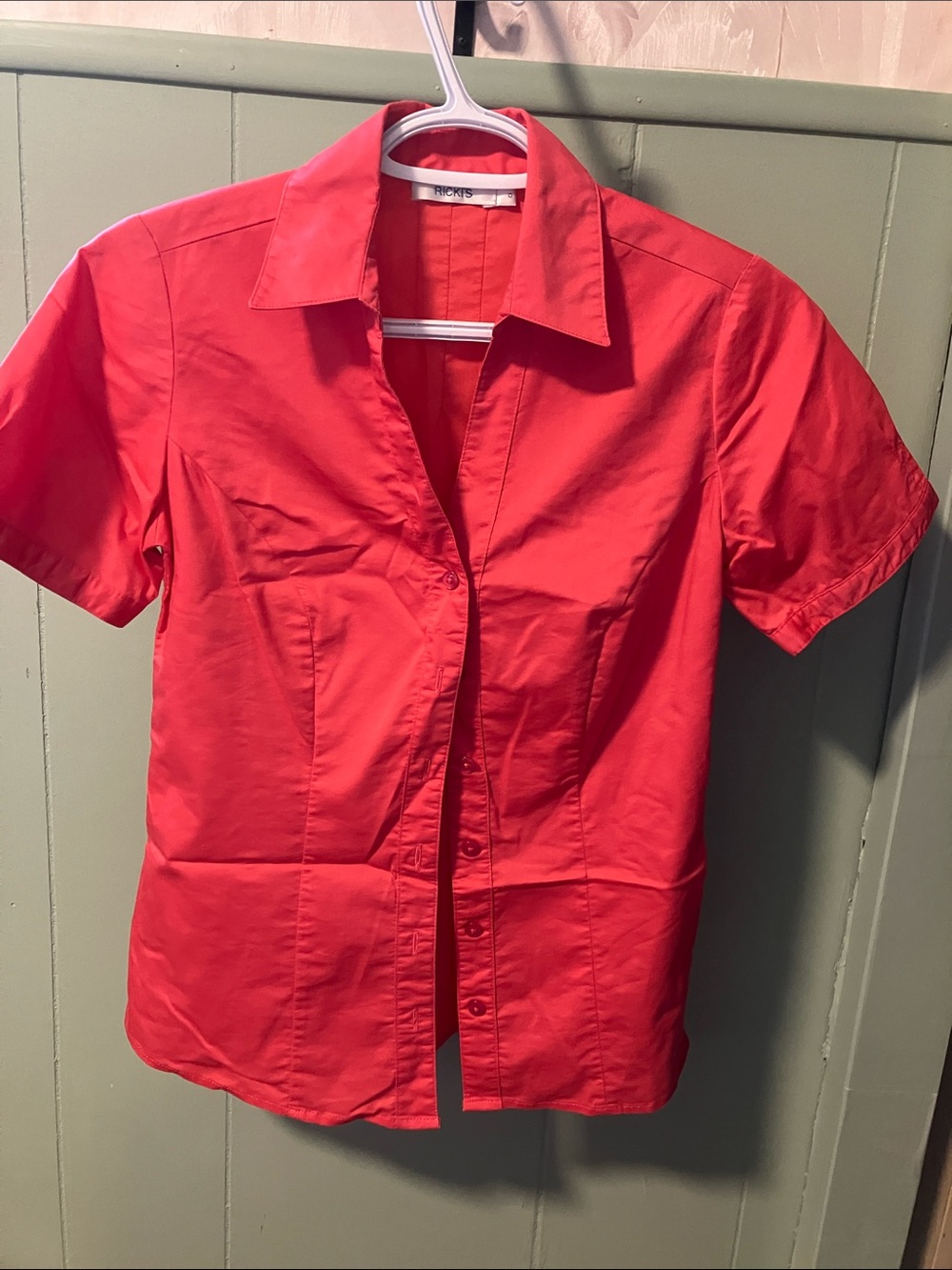 Ricki's Coral-Red Button-Up Top